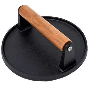 Hot sale wooden handle round hamburger press patty maker burger press smasher