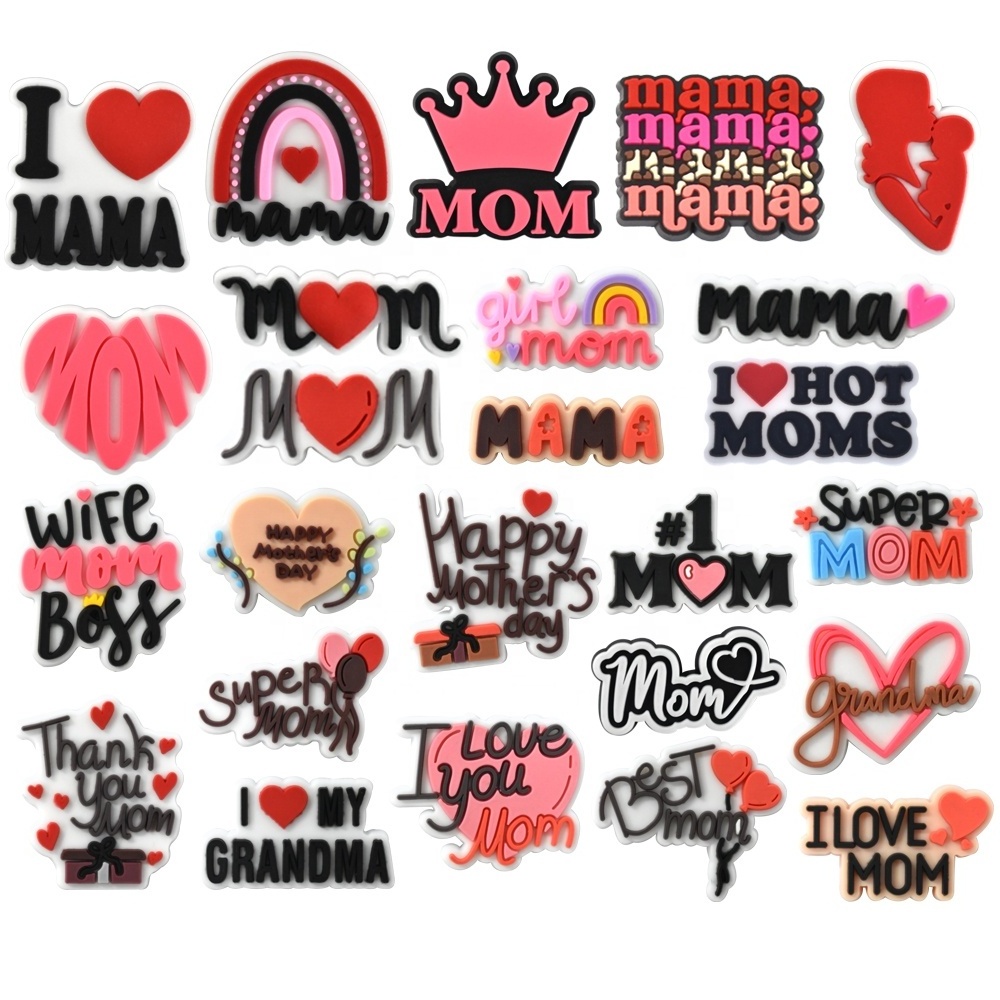 25PCS/set Cheer Mom Grandma Garden Shoe Buckle Charms I Love Mama Woman Decorations DIY Best Mother's Day Gifts