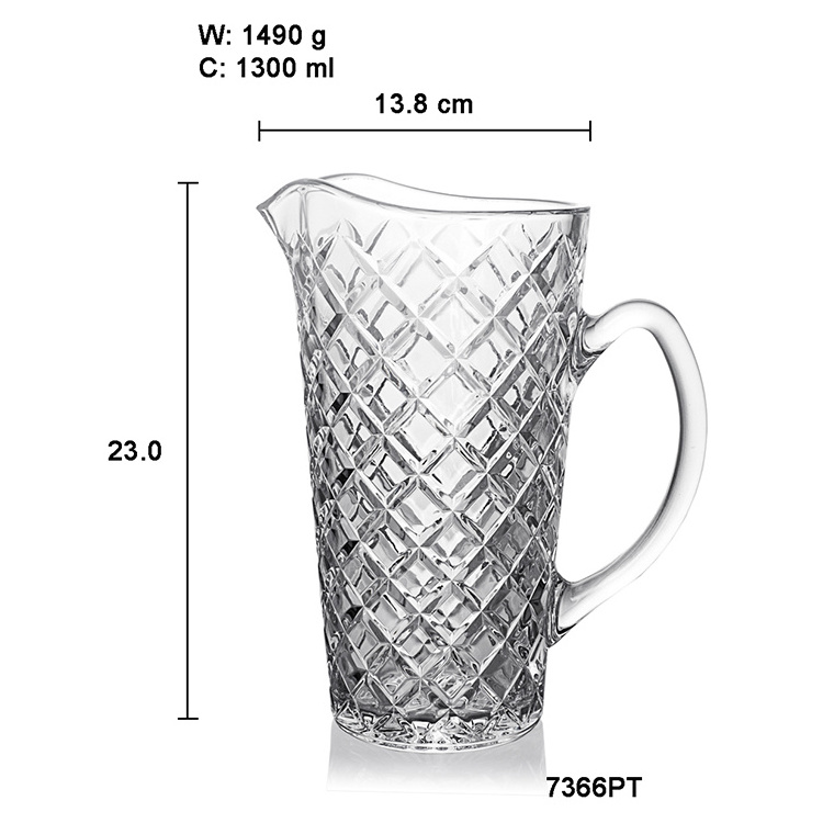 7366PT Crystal Diamond Pitcher / Jar, Glass Jar for cold beverage, Water, Juice, Ice tea, milk