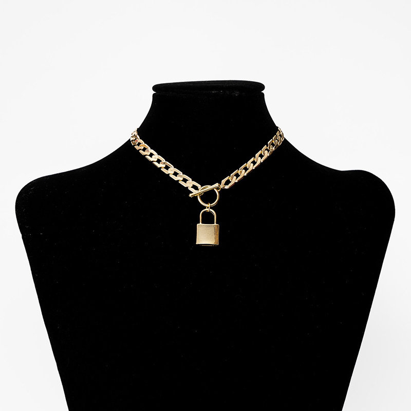 Padlock Necklace Lock Chain 18k gold curb chain Pineapple and 18k gold plated heart Chain jewelry sets