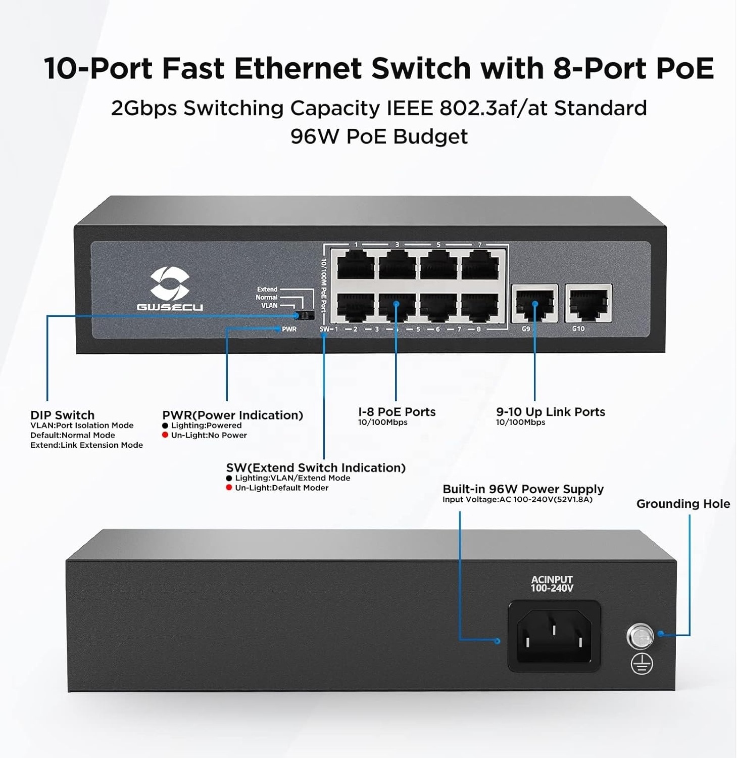 S4100-8ET2GT-96-C 96W Da hua 10/100/1000 Mbps visualized management remote APP Cloud Managed 8 Port PoE Switch