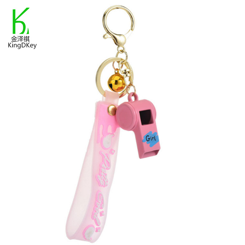 Mini Cute Whistle Keychain Custom PVC Cartoon Strap Security Whistle Creative Alloy Keychain Girl Gifts