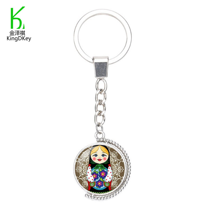 Creative Fashion made round shape keyring cute russian doll matryoshka metal keychain