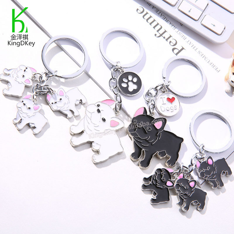 French Bulldog Cute Keyring Metal Pet Dog Pendant Bag Keychain french bulldog Metal 3D keychains charms bag car Accessories