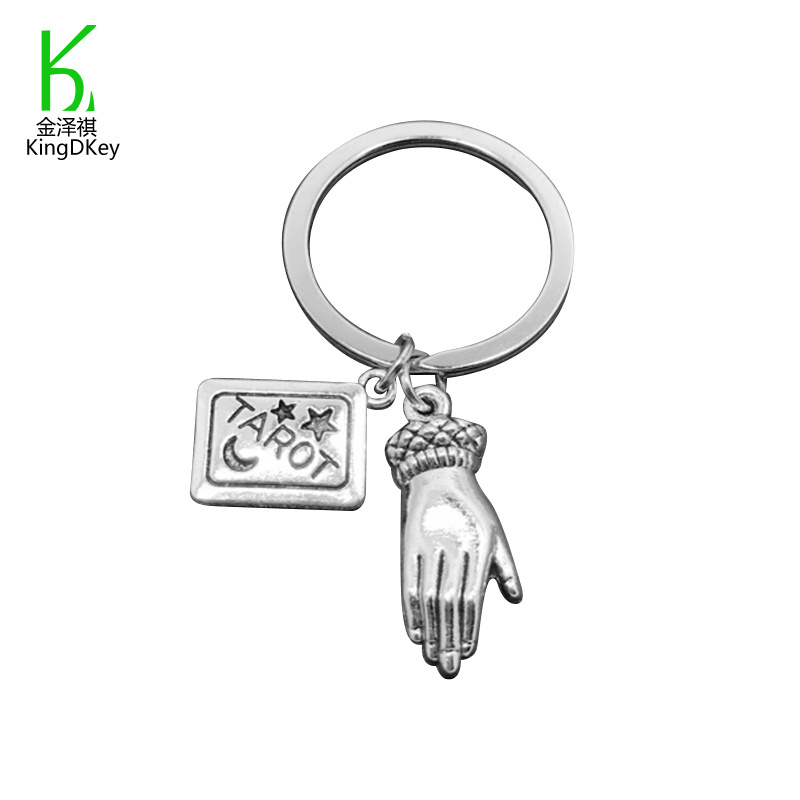 High Quality Personality Mini Vintage Tarot Card Pendant Keychain Stainless Steel with Hand Pendant Creative Bag Charm keyring