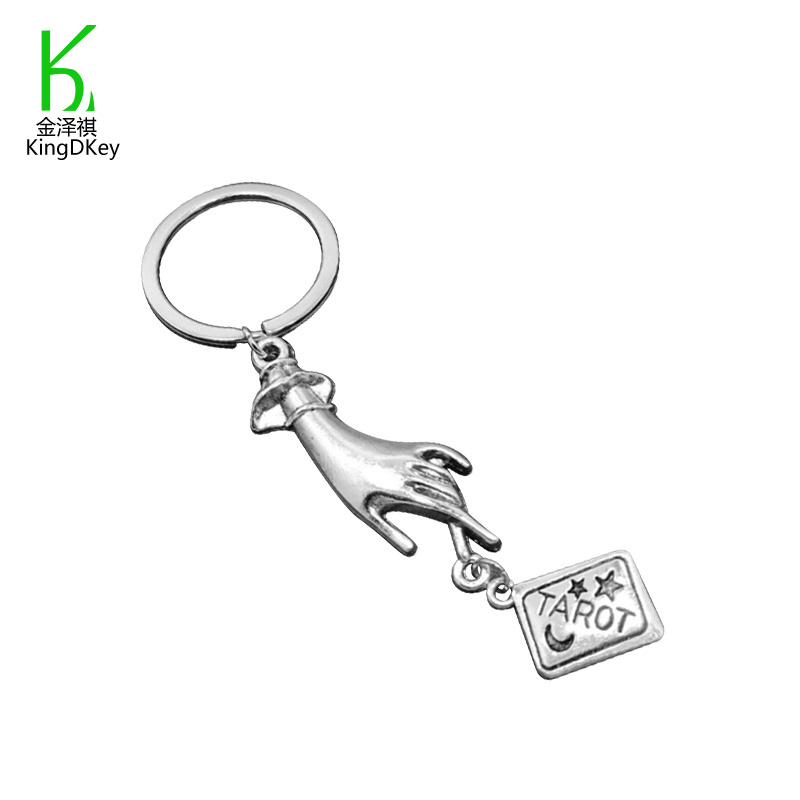 High Quality Personality Mini Vintage Tarot Card Pendant Keychain Stainless Steel with Hand Pendant Creative Bag Charm keyring