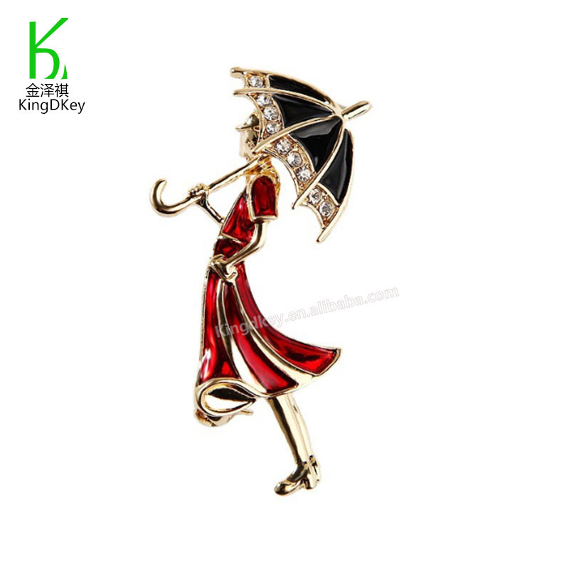 Cute Charm Dress Suit Coat Accessories Enamel Little Girl Holding Umbrella Figure Brooches Pins Jewelry For Women