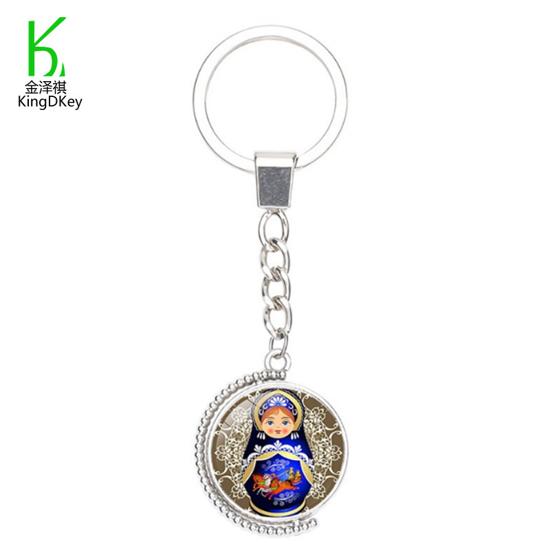 In Stock cute russian doll matryoshka metal keychain Fashion made round shape keyring