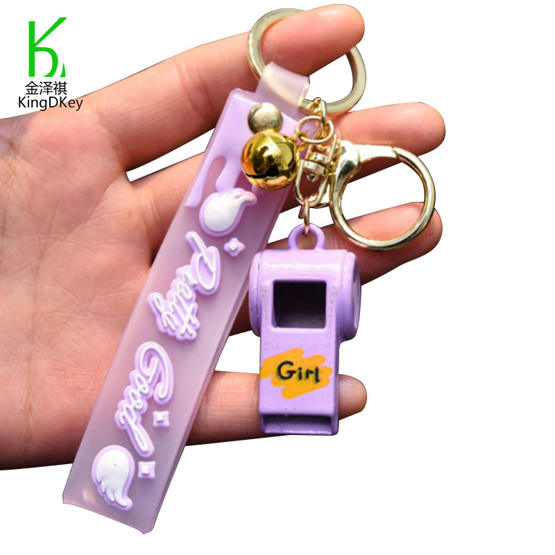 Mini Cute Whistle Keychain Custom PVC Cartoon Strap Security Whistle Creative Alloy Keychain Girl Gifts