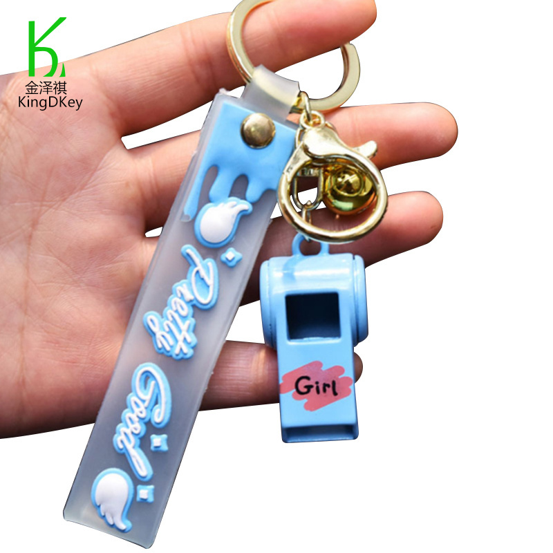 Mini Cute Whistle Keychain Custom PVC Cartoon Strap Security Whistle Creative Alloy Keychain Girl Gifts