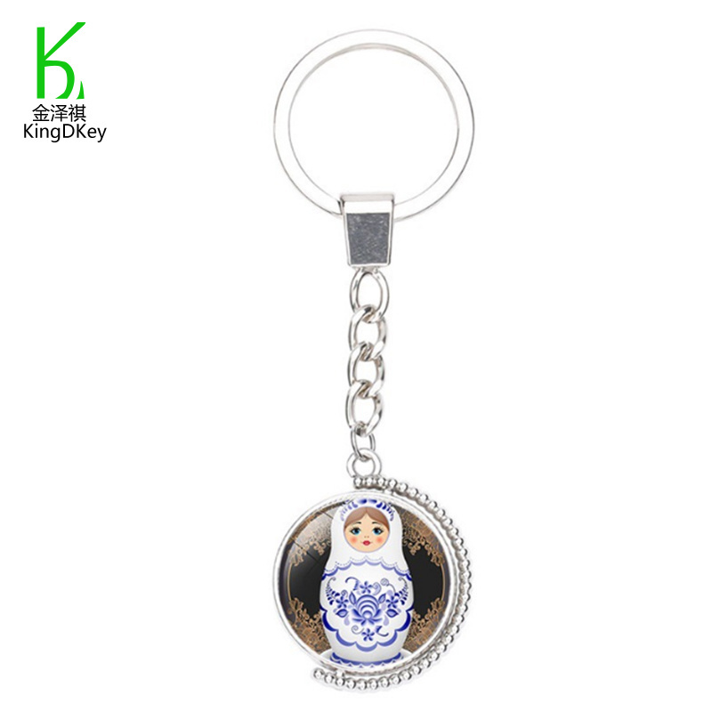 In Stock cute russian doll matryoshka metal keychain Fashion made round shape keyring