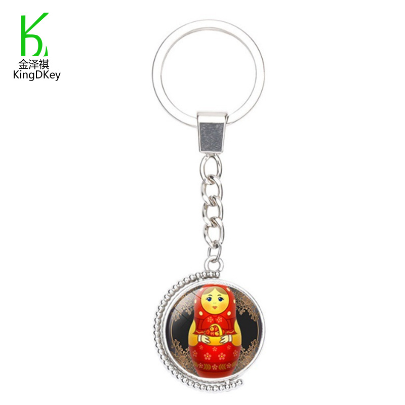 In Stock cute russian doll matryoshka metal keychain Fashion made round shape keyring