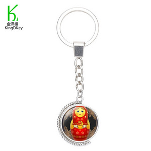 In Stock cute russian doll matryoshka metal keychain Fashion made round shape keyring