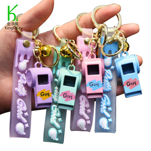 Mini Cute Whistle Keychain Custom PVC Cartoon Strap Security Whistle Creative Alloy Keychain Girl Gifts