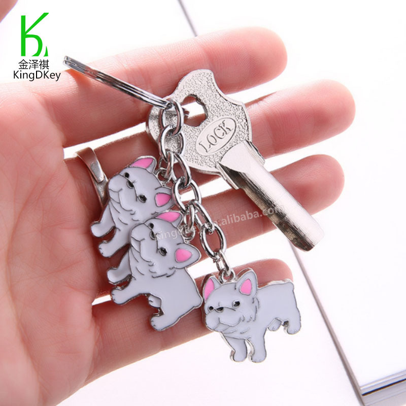 French Bulldog Cute Keyring Metal Pet Dog Pendant Bag Keychain french bulldog Metal 3D keychains charms bag car Accessories