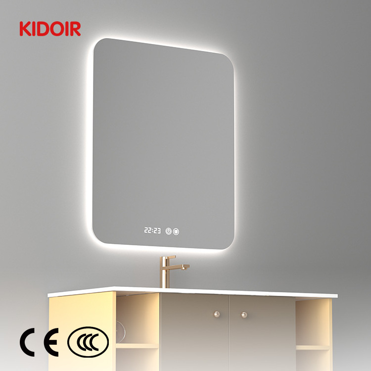 Kidoir Rectangle Bathroom Wall Mount Anti Fog Touch Screen Smart Led Mirror Bathroom Mirror With Led Light Time Display