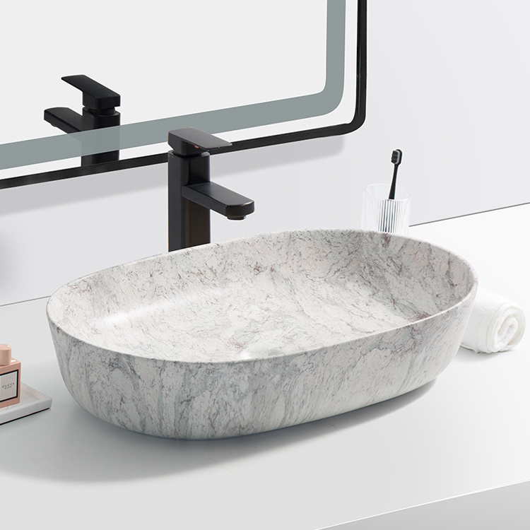 Kidoir modern design hotel bathroom ceramic table top wash basin marble morocco wash sink