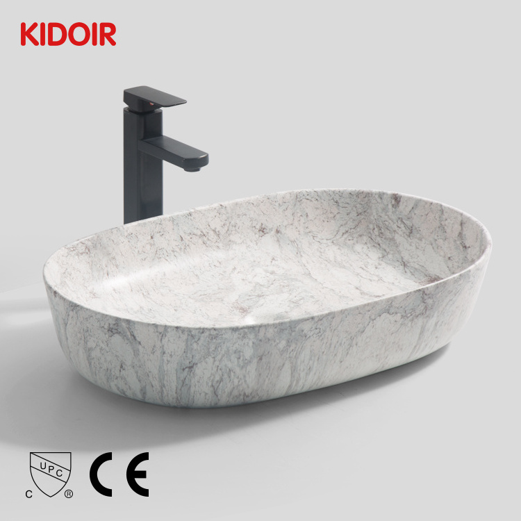 Kidoir modern design hotel bathroom ceramic table top wash basin marble morocco wash sink