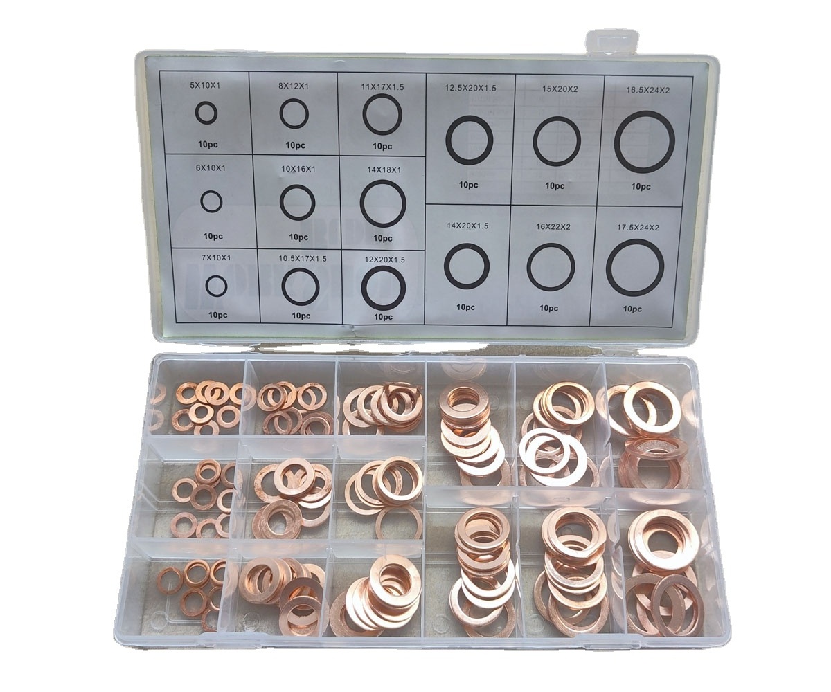 150pc Copper Metric Sealing Washers Assortment Set Flat Ring Sump Plug Oil Seal Gasket