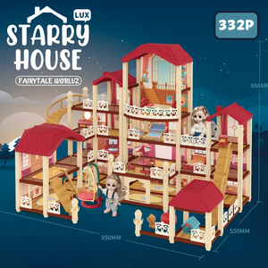 Fashion 3d Starry Dollhouse Furniture Accessories Toys Pretend Play Diy Big Size 4 Floor Doll Villa House Model Toy For Girls