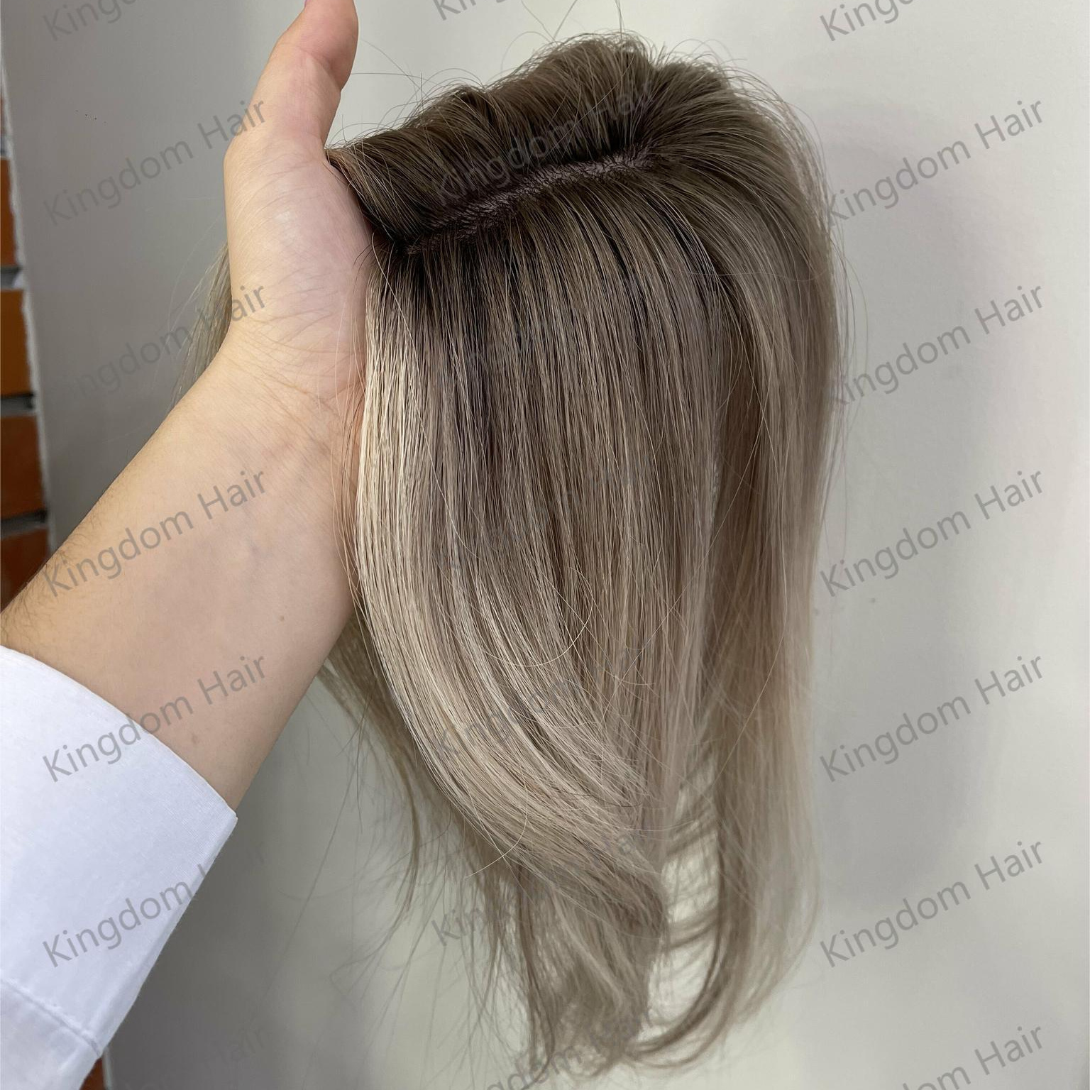 New Arrival Hairpiece Remy European Hair Silk Top Blonde Balayage Jewish Topper Silk Base Toupee For Women Hair Loss Treatment