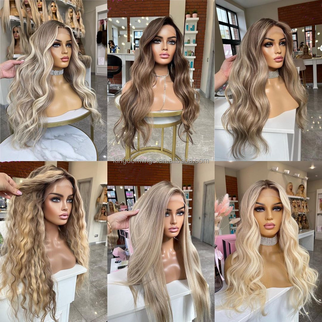 Kingdom Silk Top Jewish Wig Premium Remy European Human Hair Balayage Blonde Color Silk Base Lace Front Wig For Women Hair Loss