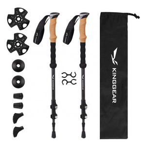 Ultralight Natural Cork Grip Telescopic Hiking Pole Carbon Fiber Nordic Walking Stick with Quick Lock System