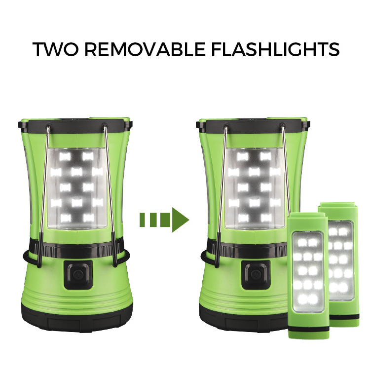 Portable Plastic Emergency Two Ways Powered Rechargeable Led Camping Lantern with 2 Detachable Flashlight