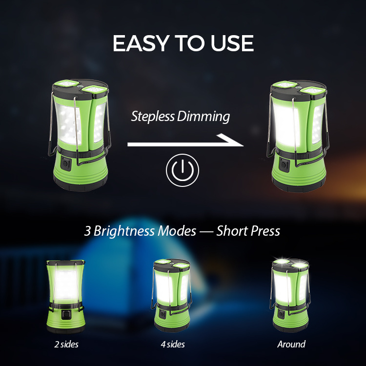 Portable Plastic Emergency Two Ways Powered Rechargeable Led Camping Lantern with 2 Detachable Flashlight