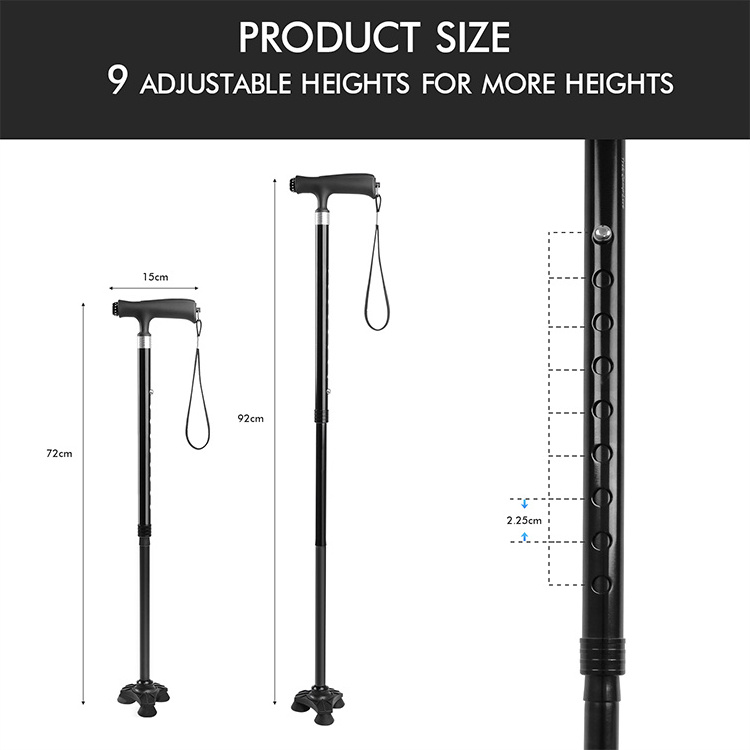 KingGear 3-section Folding Walking Stick for Men Women Old Man Elderly Walking Cane with LED light