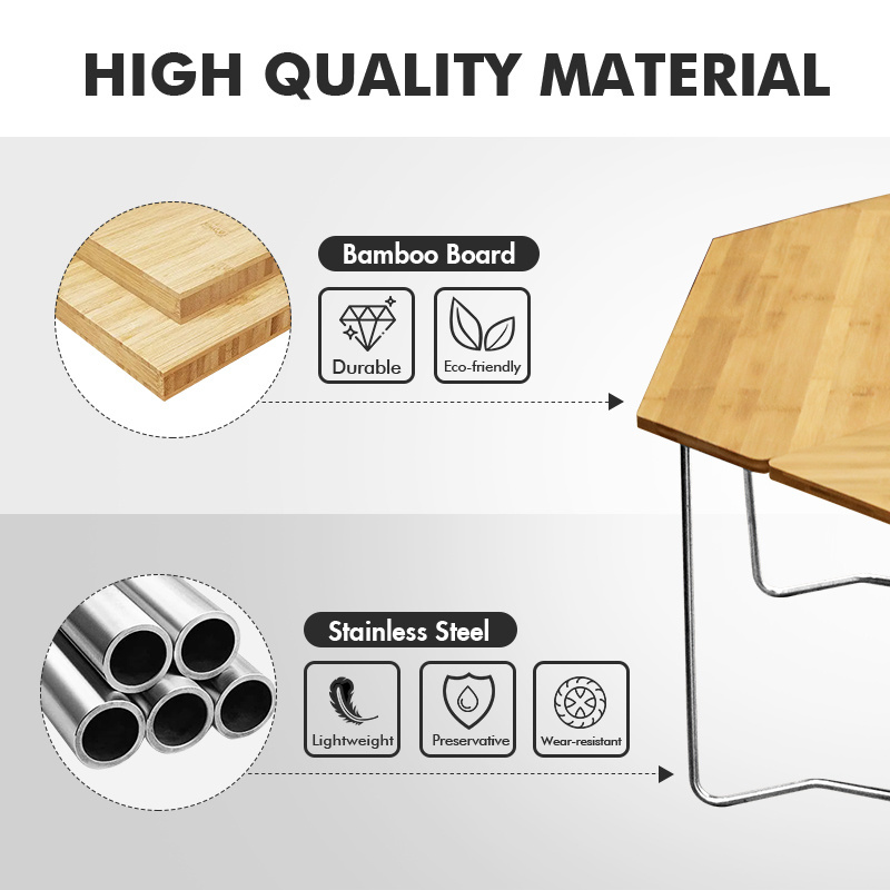 KingGear Outdoor Camping Furniture Stainless Steel Wooden Table Folding Stitching Glamping Camping Wood Table