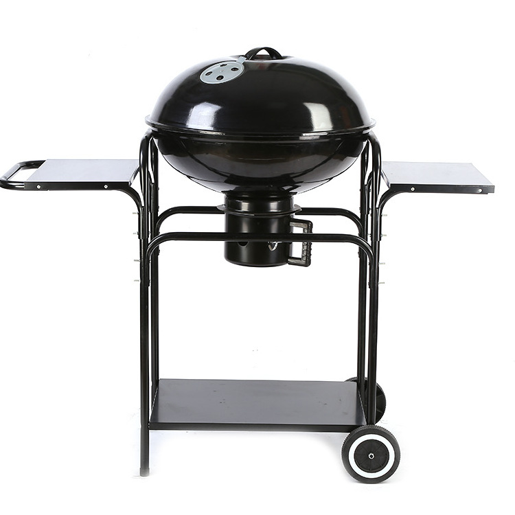 Large Capacity Grilling Trolley Charcoal BBQ Grill with Side Tables and Wheels