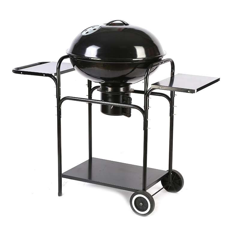 Large Capacity Grilling Trolley Charcoal BBQ Grill with Side Tables and Wheels