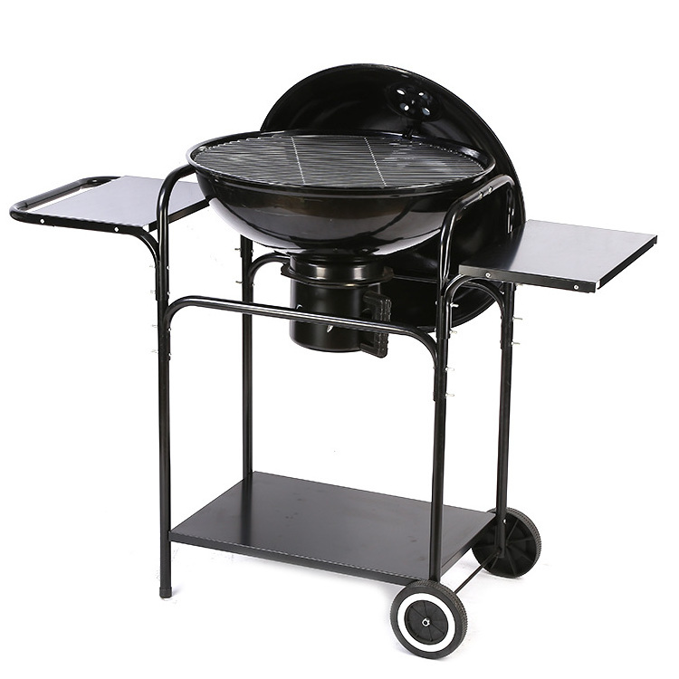 Large Capacity Grilling Trolley Charcoal BBQ Grill with Side Tables and Wheels