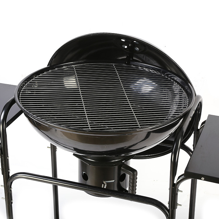 Large Capacity Grilling Trolley Charcoal BBQ Grill with Side Tables and Wheels