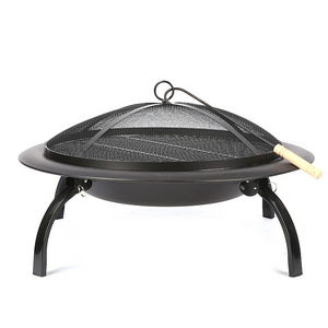 Round Outdoor Metal Wood Burning 28 inch Folding Backyard Fire Pits for Camping