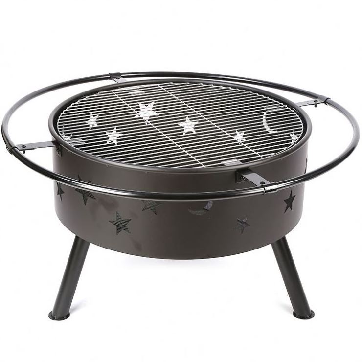 Steel Wood Burning FirePit Bowl Outdoor Fire Pits with Cooking Grate