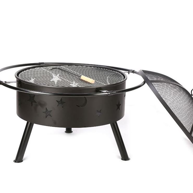 Steel Wood Burning FirePit Bowl Outdoor Fire Pits with Cooking Grate