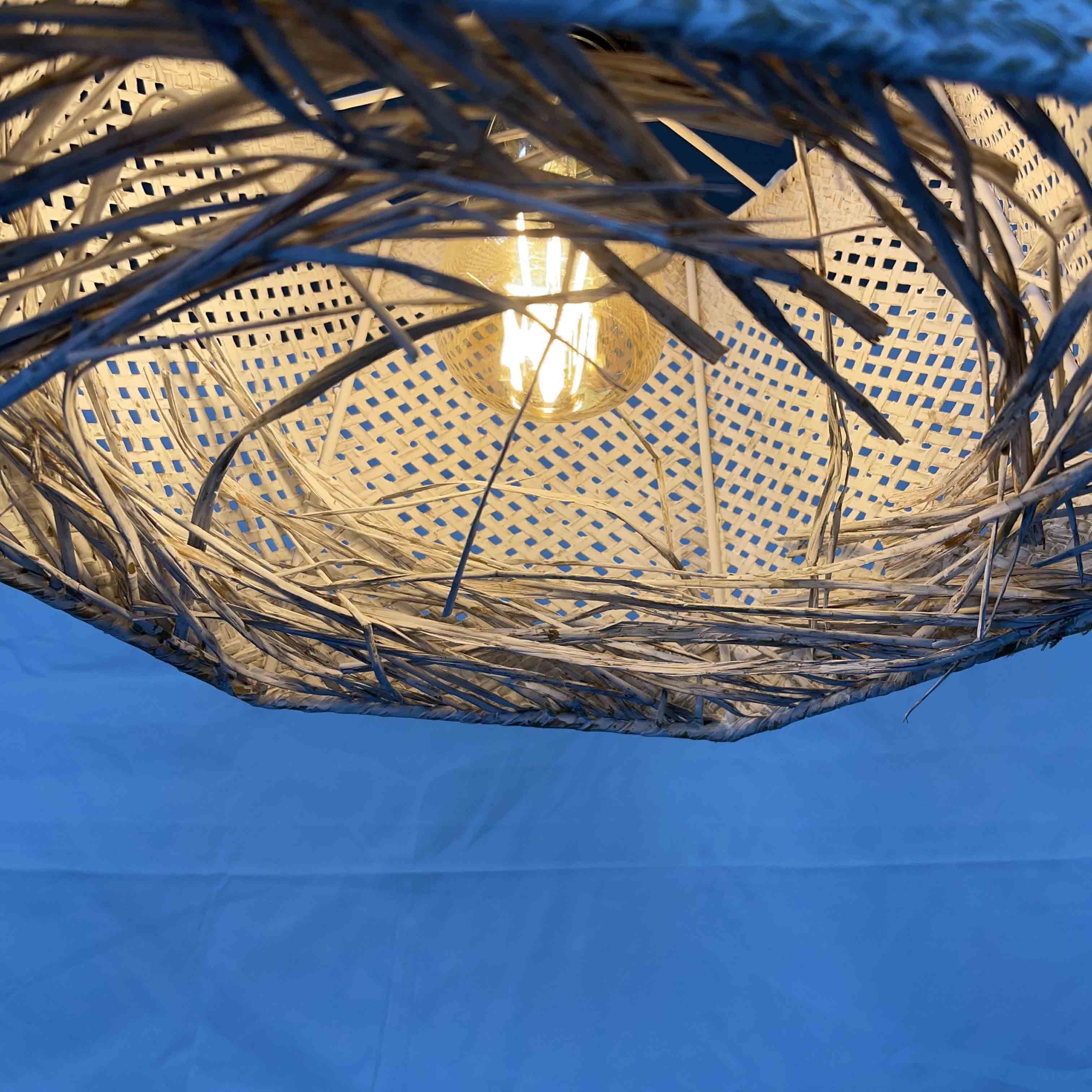 Retro Wicker Hanging Lamp Bamboo Light Shade Rattan Pendant Ceiling Light Fixtures Kitchen Island Bedroom Dining Room Light