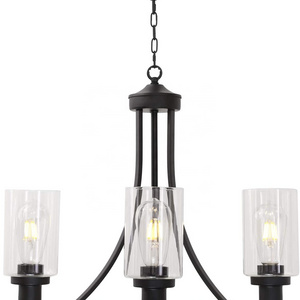 Contemporary Glass Chandelier 3 Lights Black Metal Vintage Industrial Flush Mount Pendant Light Kitchen Living Room Decor