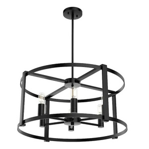 Industrial Vintage  Round Matte Black Chandelier 3-Light  American Modern Pendant Light Living Room Decor