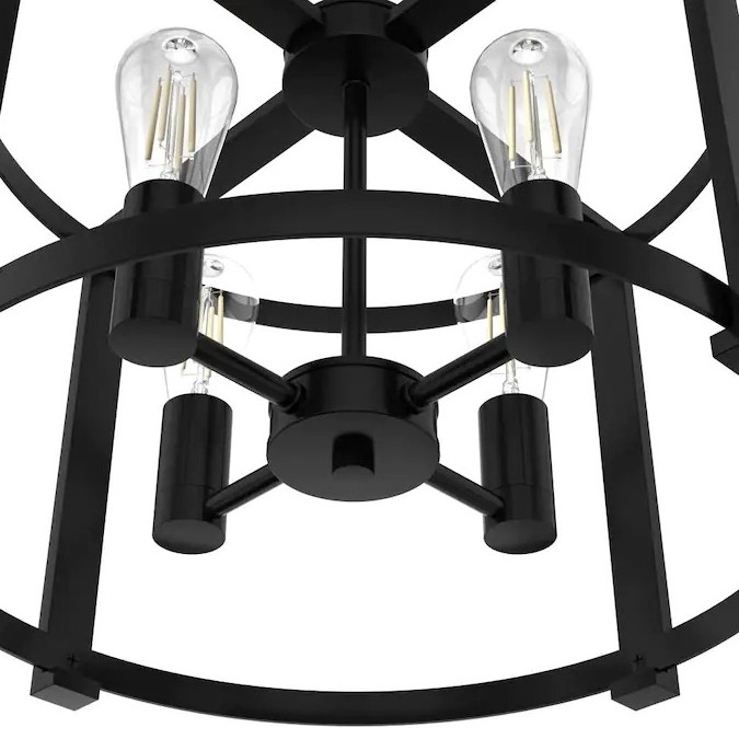 Industrial Vintage  Round Matte Black Chandelier 3-Light  American Modern Pendant Light Living Room Decor