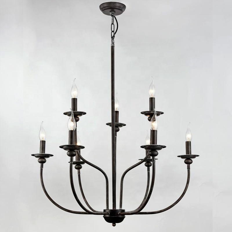 Industrial Vintage Black Iron Chandelier 9 Lights French Country Farmhouse Pendant Lamp Dining Room Kitchen Living Room