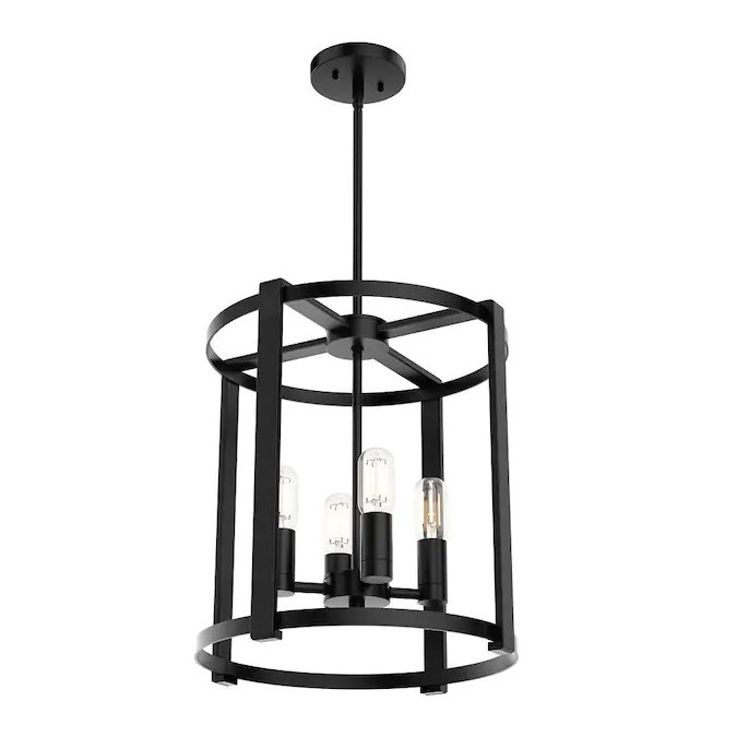 Industrial Vintage  Round Matte Black Chandelier 3-Light  American Modern Pendant Light Living Room Decor