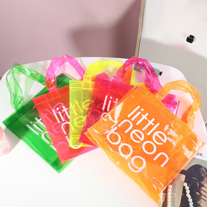 Custom Fashion ECO Friendly Cheapest High Quality Transparent Little Neon PVC TPU Tote Bag Translucent Clear Tote Bags For Women