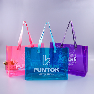 Custom Fashion ECO Friendly Cheapest High Quality Transparent Little Neon PVC TPU Tote Bag Translucent Clear Tote Bags For Women