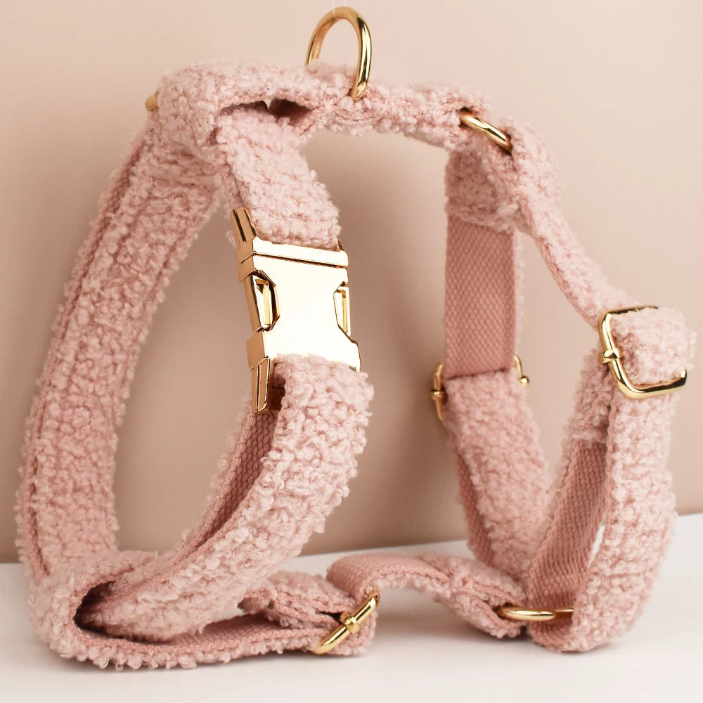 OEM dog collar and leash set luxury adjustable soft winter warm pet dog harness set designer no pull Teddy Fleece dog harness