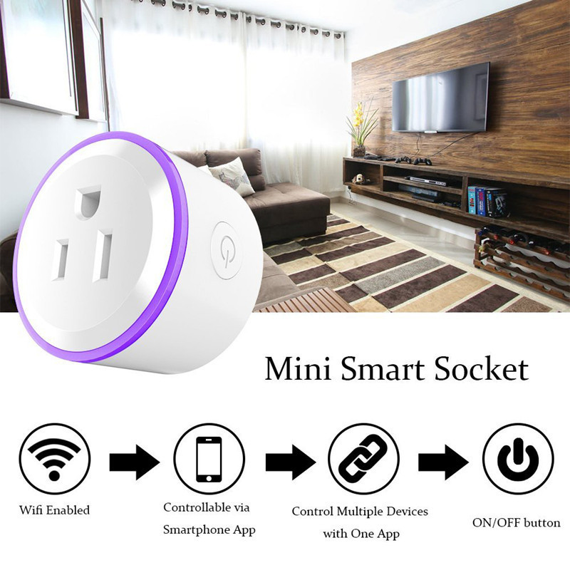 TUYA APP Control WIFI Mini Wall Smart Outlets Remote Power Switch LED Lamp WIFI Socket Smart Switch Plug