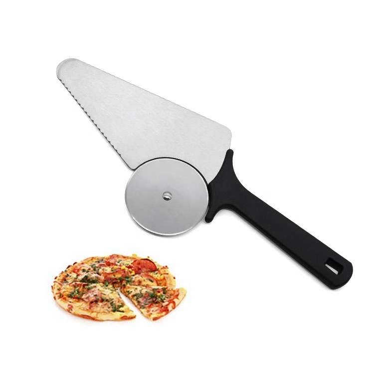 KingForce stainless steel pizza knife  cutter shovel  round wheel 2 in 1 function kitchen gadgets