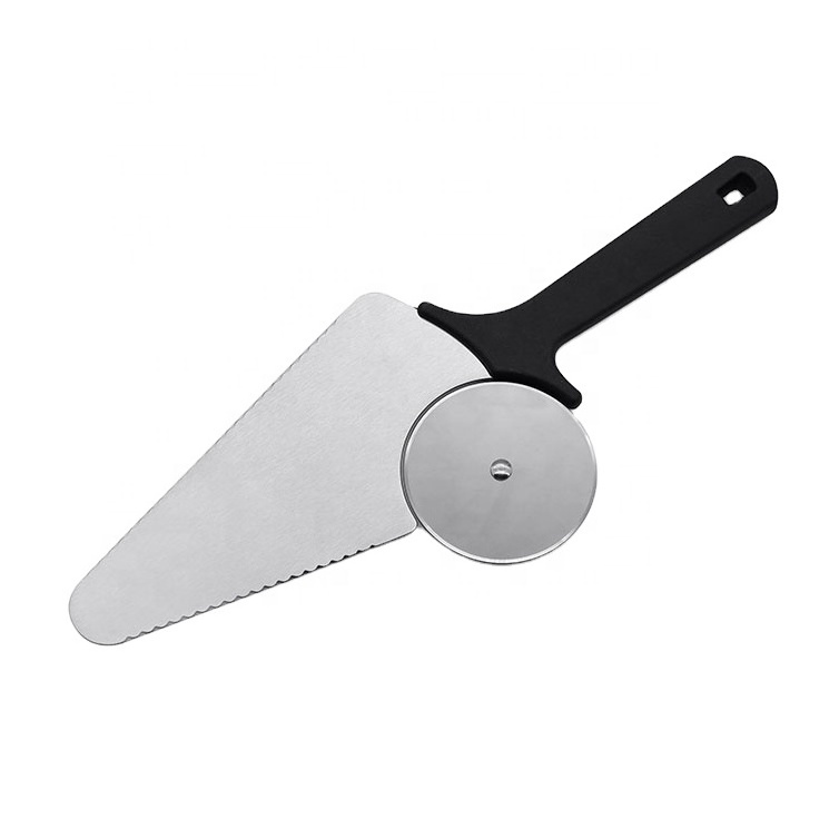 KingForce stainless steel pizza knife  cutter shovel  round wheel 2 in 1 function kitchen gadgets